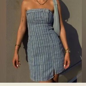 NWT ZARA Strapless Blue Striped Denim Mini Dress  S Coastal Cowgirl Vibes
A202